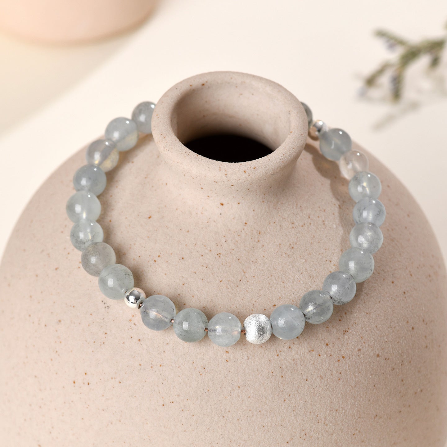 Natural Aquamarine White Moonlight Bracelet - S925 Silver Elegant Women's Spiritual Jewelry