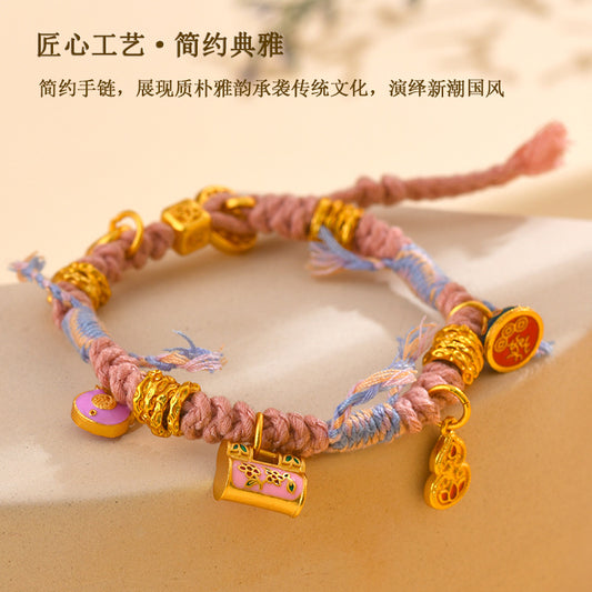 Golden Multi-Treasure Longevity Lock Tibetan Braided Bracelet - DIY Coiled Rope for Wealth and Health