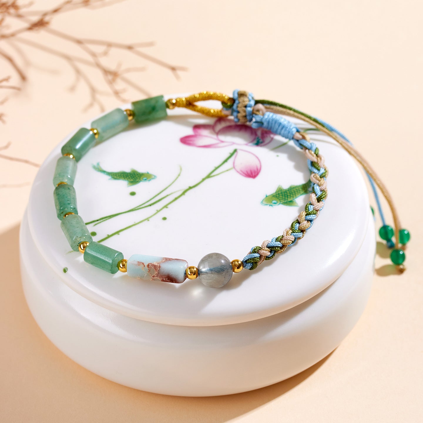 Natural Green Dongling Jade Handwoven Bracelet | Chinese Style Spiritual Protection Jewelry