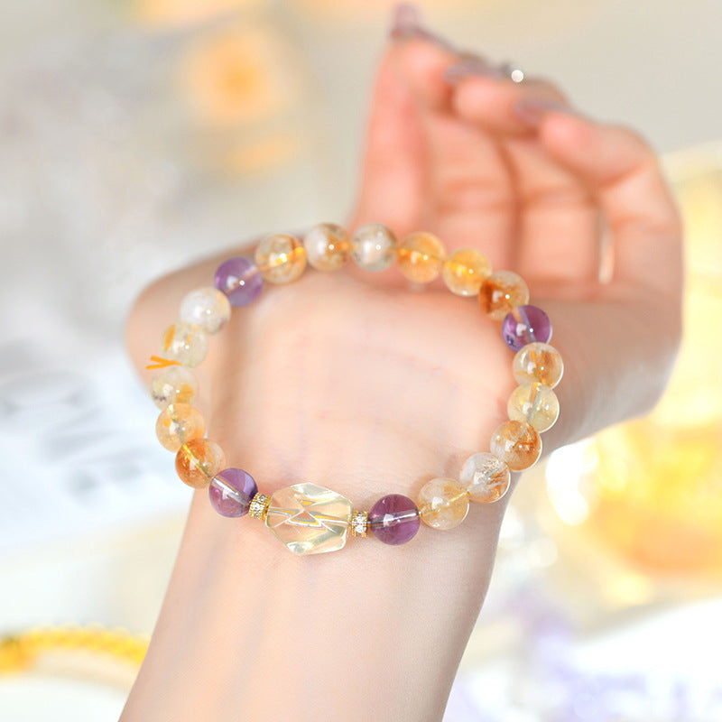 Natural Yellow Pagoda Crystal Bracelet | Wealth & Protection Talisman for Women