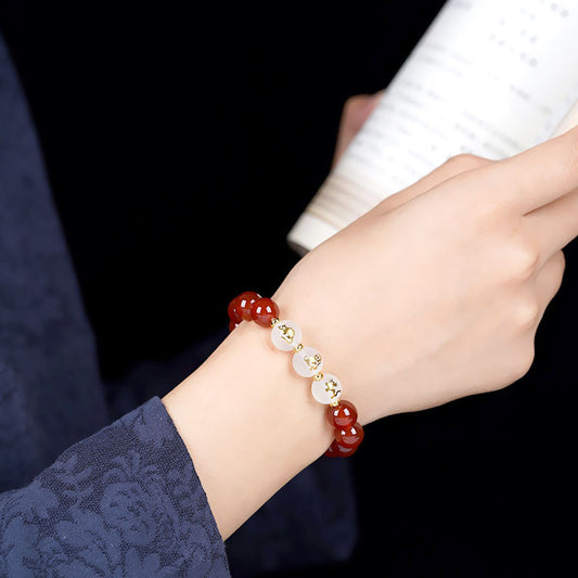 Natural Agate Obsidian Zodiac Guardian Buddha Bracelet - Three Harmony Protection Unisex Talisman