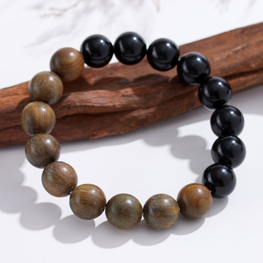 Natural Obsidian Sandalwood Bracelet - Zen Fortune Beads for Harmony & Wealth