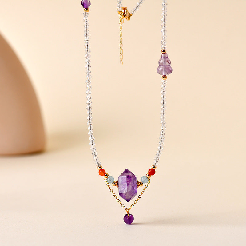 Natural White Crystal Amethyst Fortune Luck Collarbone Necklace | Spiritual Energy Jewelry