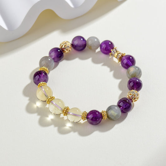 Natural Ametrine Gray Moonstone Virgo Zodiac Bracelet | Spiritual Harmony & Romantic Energy