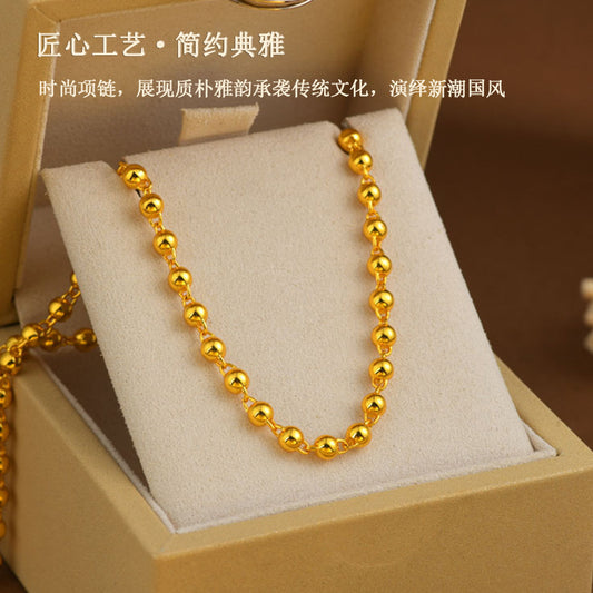 Golden Sand Glossy Round Bead Buddhist Necklace - Zen Style Clavicle Chain