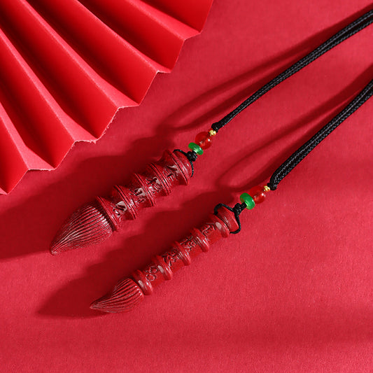 Natural Cinnabar Purple Gold Wenchang Pen Pendant for Exam Success and Academic Luck