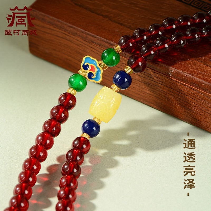 108Garnet Stone Bracelet Pure Color Tibetan Style Accessories Unisex Ethnic Style Jewelry Buddhist Beads