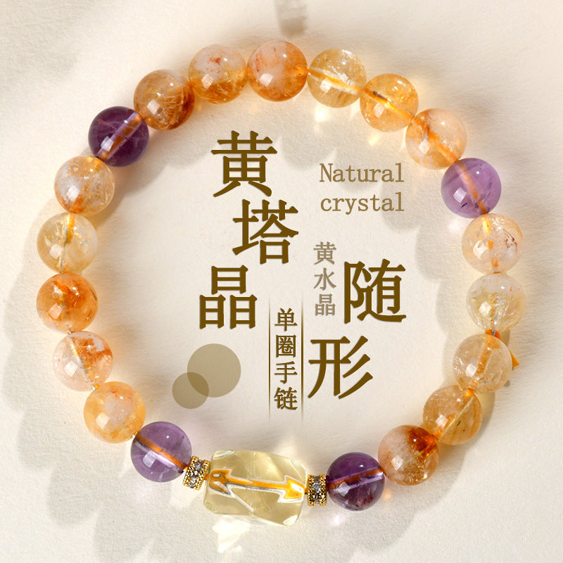 Natural Yellow Pagoda Crystal Bracelet | Wealth & Protection Talisman for Women