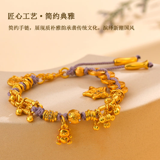 Golden Five Emperors Money Abundant Harvest Bracelet | Wealth & Prosperity Tibetan Style Amulet