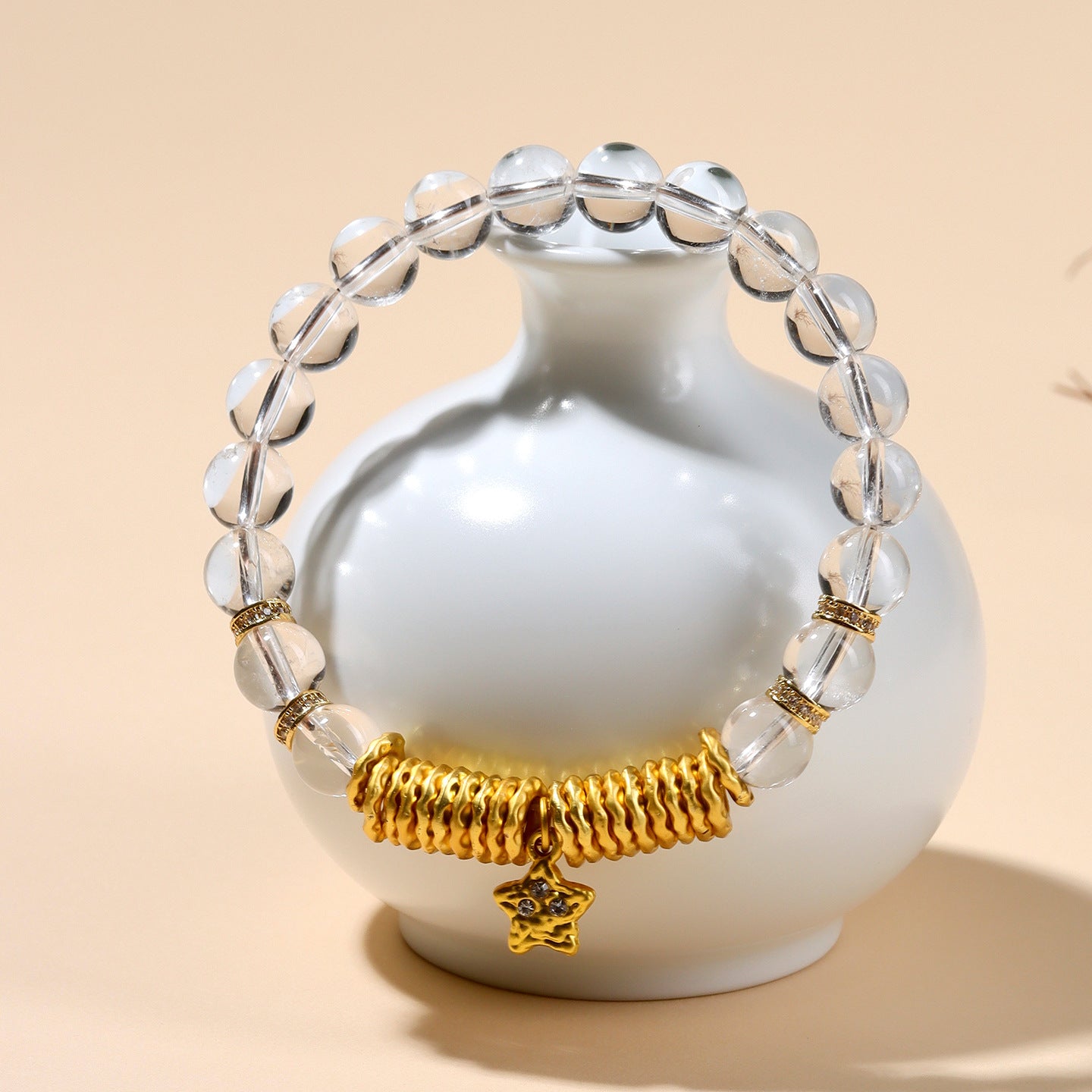 White Crystal Coiled Star Bracelet | Chinese Style Spiritual Energy Jewelry for Women