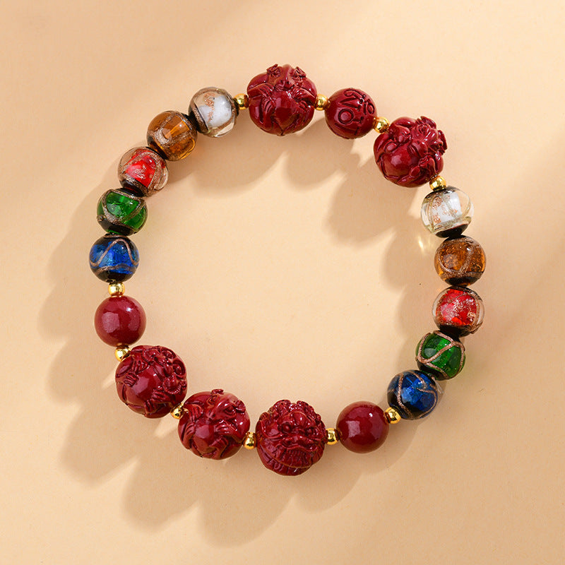 Incense Ash Glazed Cinnabar Dragon Year Bracelet – Three-in-One Spiritual Harmony for Couples