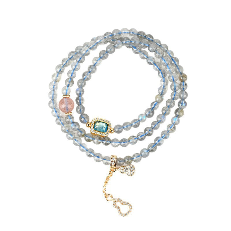 Natural Crystal Labradorite Strawberry Crystal Fortune Three-Circle Bracelet New Chinese Style Original Women's Multi-Layer Bracelet