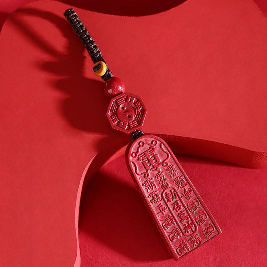 Five Thunder Command Cinnabar Keychain - Natural Talisman for Protection & Fortune
