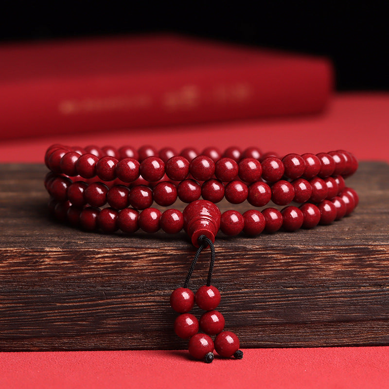 Natural Cinnabar 108 Beads Buddhist Prayer Bracelet - Multi-Circle Spiritual Protection