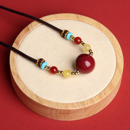 Natural Cinnabar Purple Gold Sand Fortune Bead Necklace - Wealth & Protection Amulet