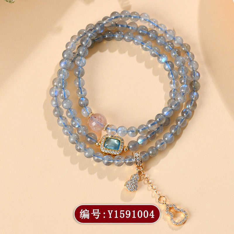 Natural Crystal Labradorite Strawberry Crystal Fortune Three-Circle Bracelet New Chinese Style Original Women's Multi-Layer Bracelet