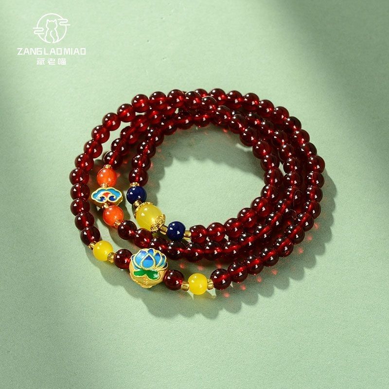 108Garnet Stone Bracelet Pure Color Tibetan Style Accessories Unisex Ethnic Style Jewelry Buddhist Beads
