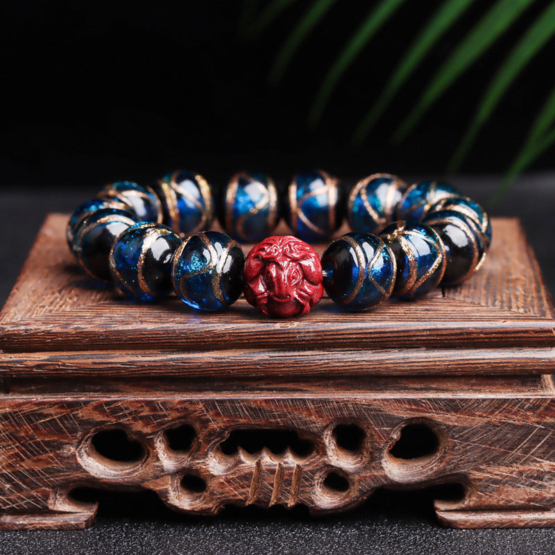 Tiger Year Incense Ash Glazed Bead Bracelet - Mystical Protection and Fortune Talisman