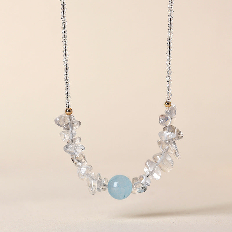 Pure White Crystal Aquamarine Necklace | Spiritual Elegance & Harmony Charm