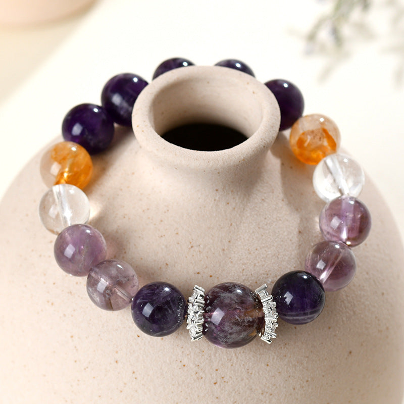 Natural Amethyst Yellow Gum Flower White Crystal Bracelet - Spiritual Harmony & Energy Balance