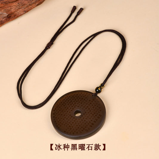 Natural Ice Obsidian Prajna Heart Sutra Peace Pendant Necklace – Spiritual Harmony & Protection