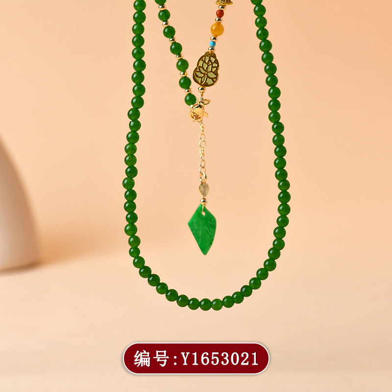 Green Chalcedony Gourd Pendant Necklace | Chinese Retro Style Fortune & Protection Amulet