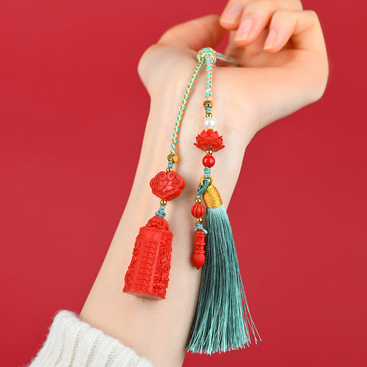 Natural High-Content Cinnabar Wenchang Pagoda Pendant - Academic Success and Protection Amulet