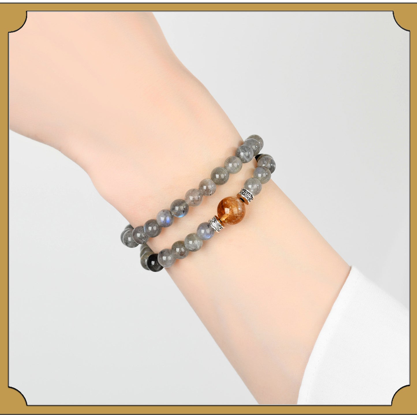 Natural Silver Obsidian Gray Moonlight Double Circle Bracelet - Spiritual Protection & Energy Balance