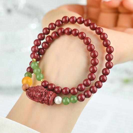 Natural High Content Cinnabar Purple Gold Sand Double Circle Buddha Beads Bracelet