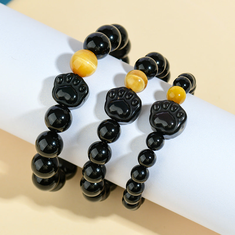 Mystic Double Color Eye Obsidian Cat Claw Bracelet - Chinese Style Crystal Bead Jewelry