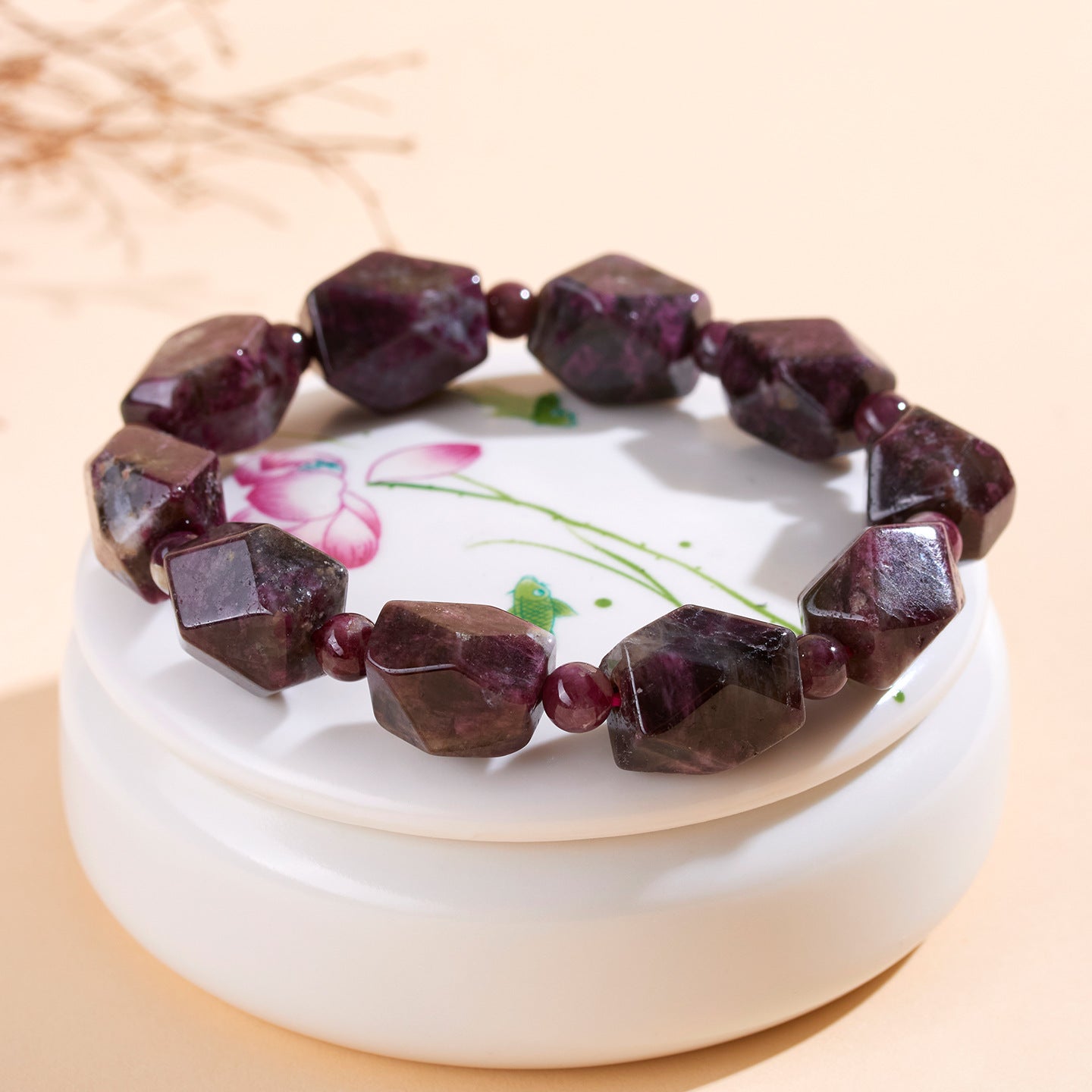 Natural Crystal Plum Blossom Tourmaline Irregular Faceted Bracelet | Spiritual Energy & Good Luck