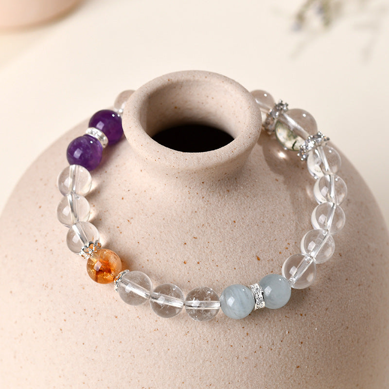 Natural Crystal Tower Bracelet with Amethyst Aquamarine Yellow Quartz for Women