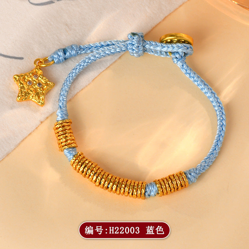 Golden Hammered Star Braided Bracelet | Ancient Craftsmanship Unisex Celestial Protection Jewelry