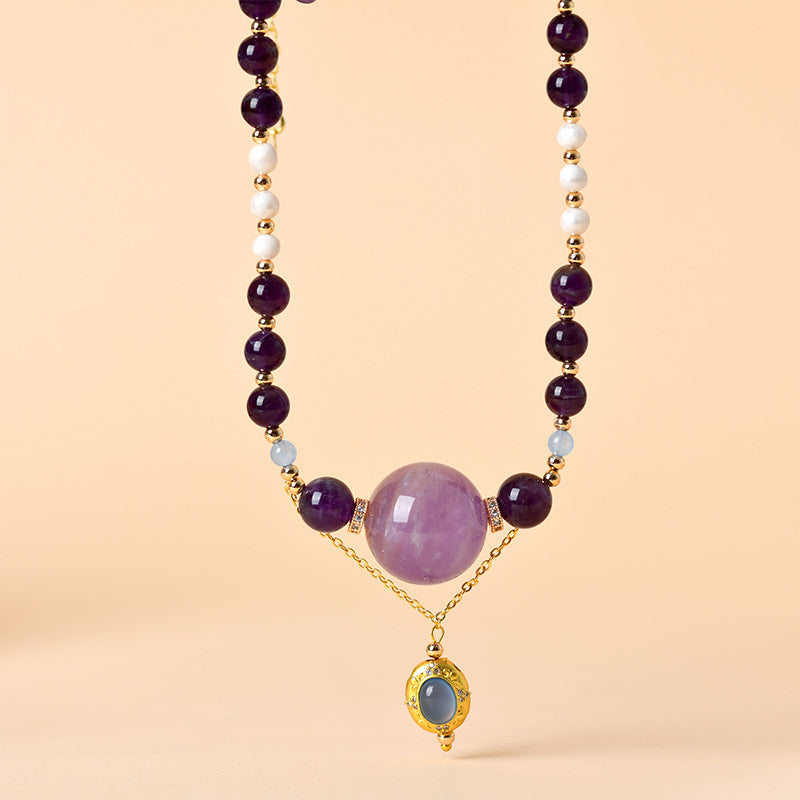 Natural Amethyst Pearl Aquamarine Collarbone Necklace - Spiritual Energy & Elegance