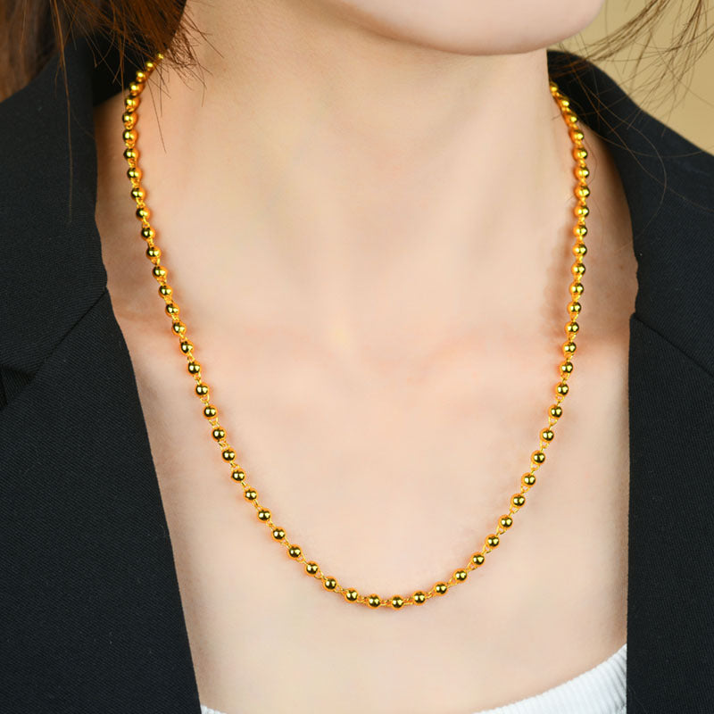 Golden Sand Glossy Round Bead Buddhist Necklace - Zen Style Clavicle Chain