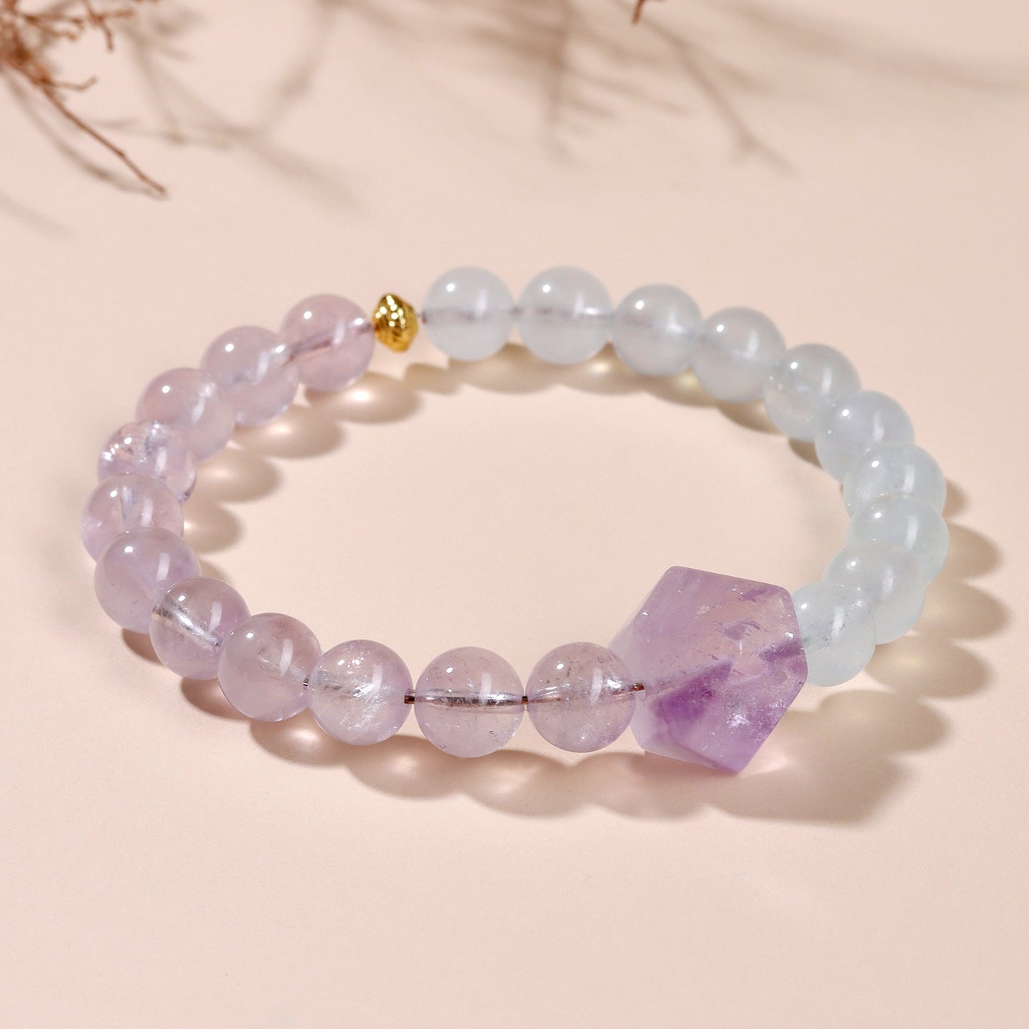 Natural Lavender Amethyst and Aquamarine Faceted Bracelet | Half Blue Half Purple Spiritual Jewelry
