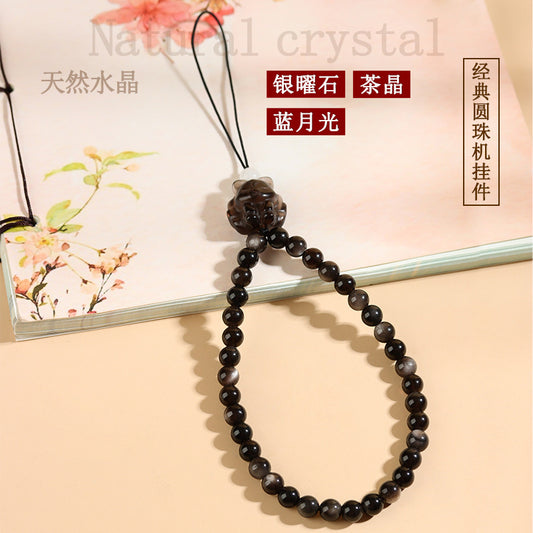 Mystical Silver Obsidian Tea Crystal Nine-Tailed Fox Charm for Protection and Good Fortune