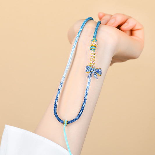 Butterfly Knot Golden Cord Jade Pendant Necklace - Handwoven DIY Charm for Eternal Harmony