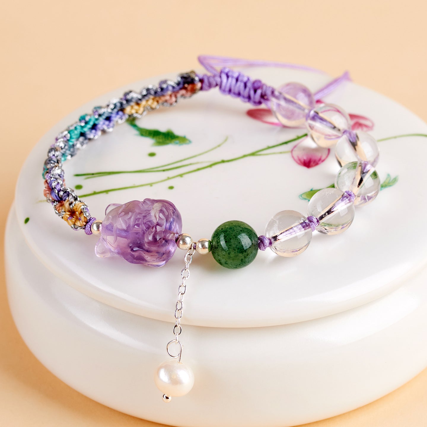 Natural Amethyst Nine-Tailed Fox Handmade Bracelet | Spiritual Protection & Elegant Charm