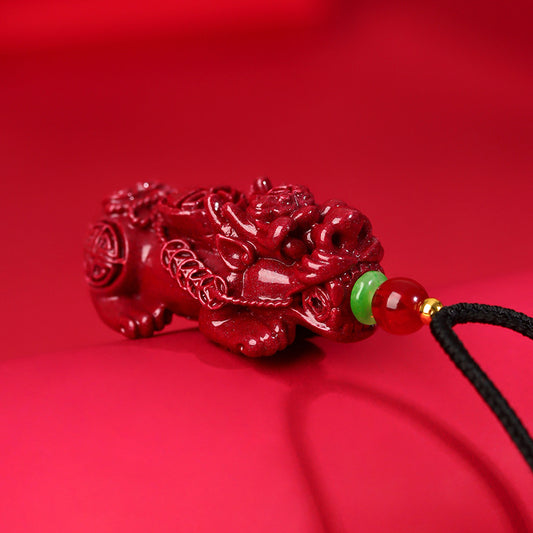 Natural Purple Gold Cinnabar Pixiu Pendant - Wealth Attracting Unisex Feng Shui Necklace