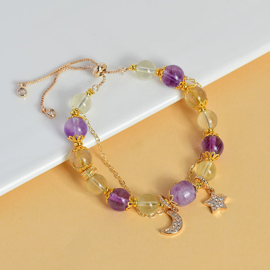Taurus Constellation Natural Amethyst Citrine Bracelet - Women's Spiritual Jewelry for Wealth & Stability