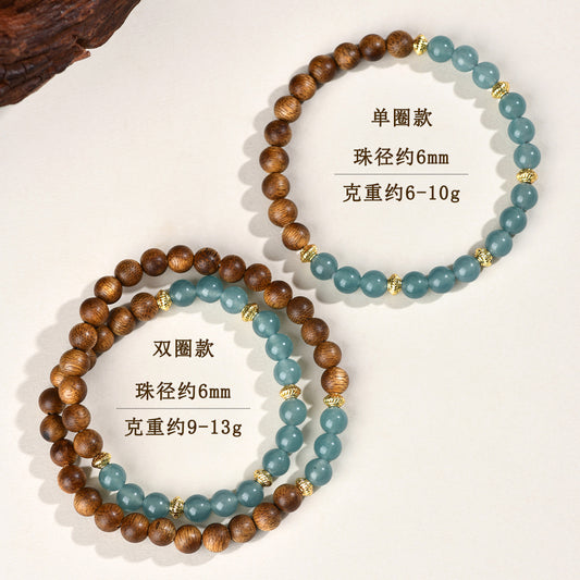 Blue Water Jade Chalcedony Agarwood Buddhist Bracelet | Zen Meditation Beads for Women's Spiritual Protection