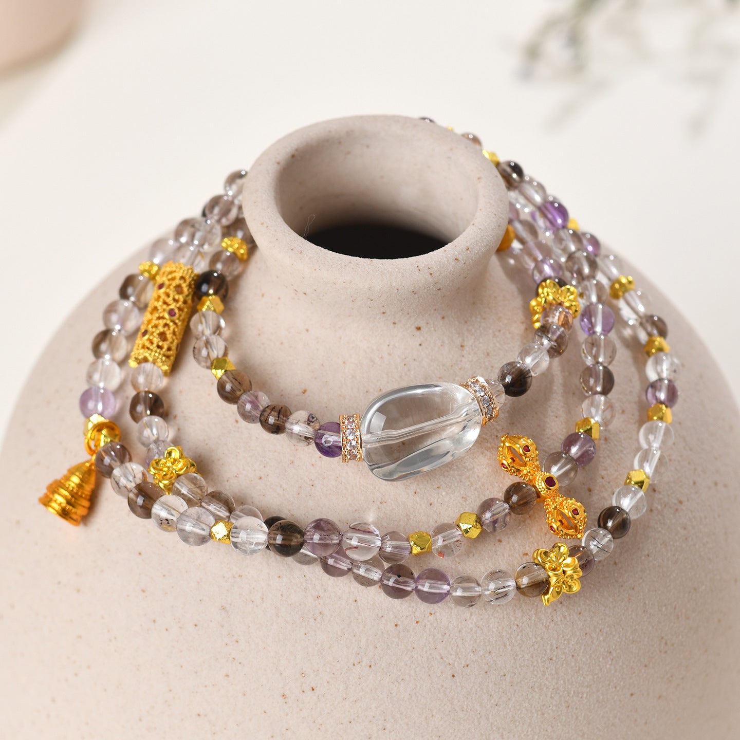 Natural Super Seven Crystal Three-Circle Bracelet - Spiritual Harmony & Wealth Attraction