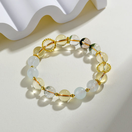 Natural Yellow Crystal Aquamarine Green Phantom Gemini Bracelet - Romantic Couple's Harmony Talisman