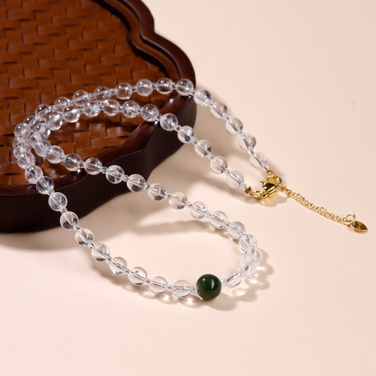 Natural White Crystal Collarbone Necklace | Adjustable Purity Protection Amulet