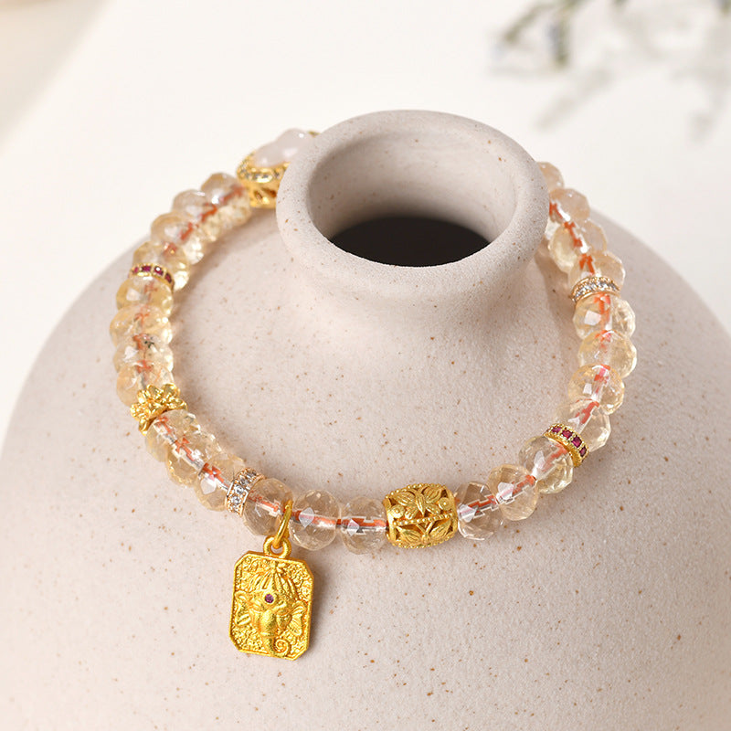 Natural Yellow Crystal Faceted Bead Bracelet | Lucky Charm for Wealth & Positivity