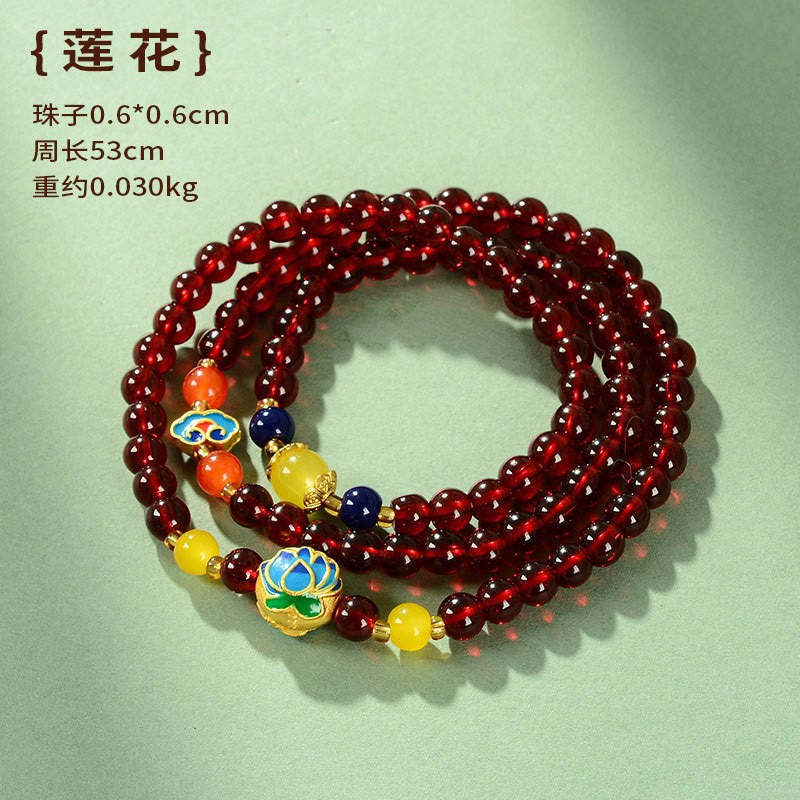 108Garnet Stone Bracelet Pure Color Tibetan Style Accessories Unisex Ethnic Style Jewelry Buddhist Beads