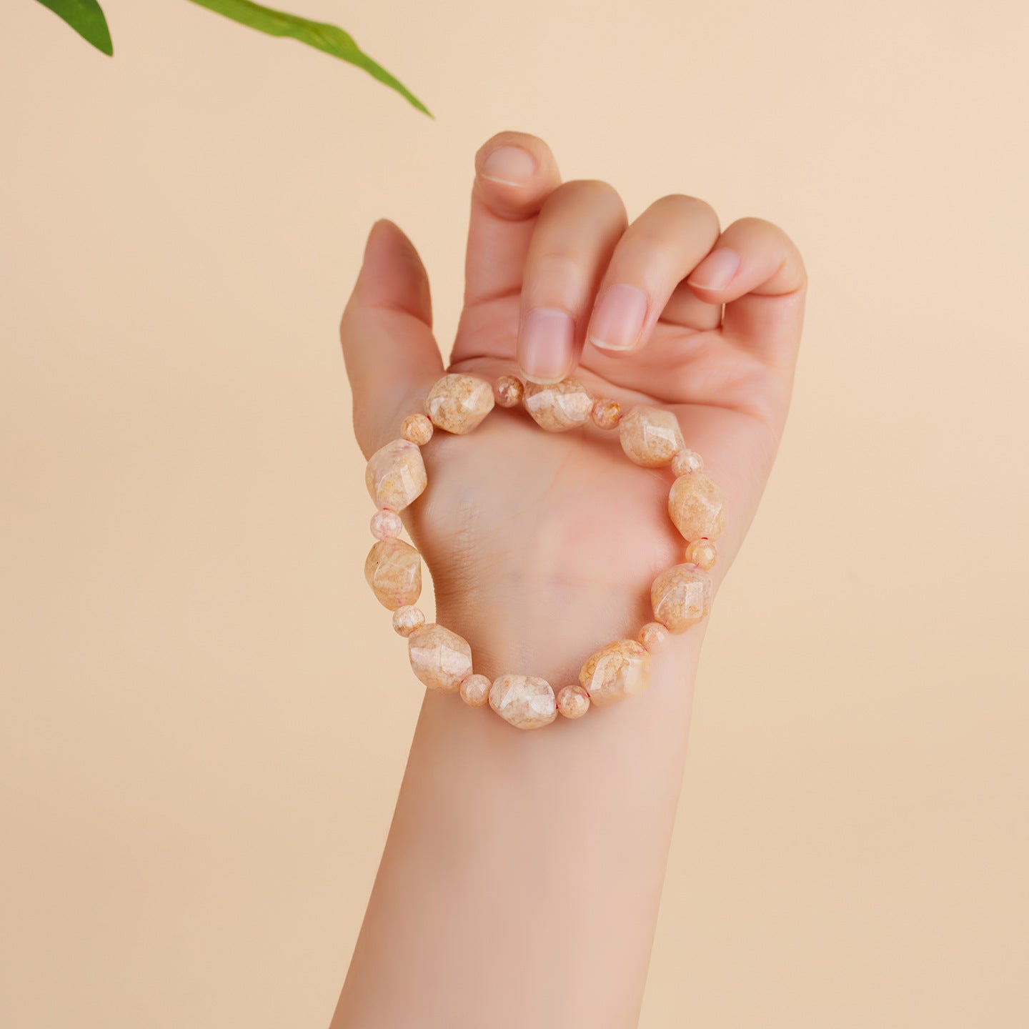 Natural Cherry Blossom Agate Knot Bead Bracelet - Elegant Spiritual Jewelry for Women