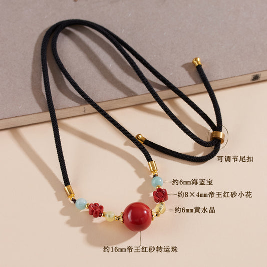 Imperial Red Cinnabar Fortune Bead Necklace | Wealth & Protection Amulet