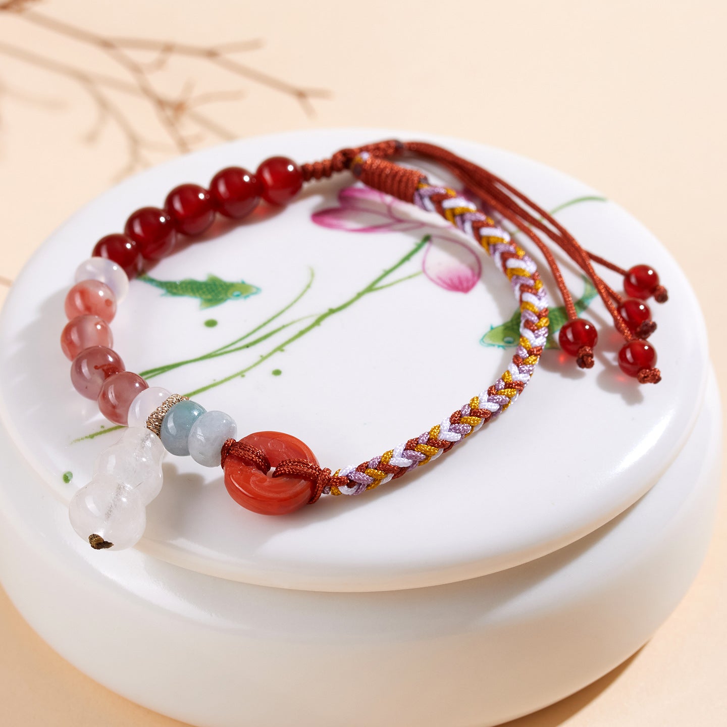 Natural Southern Red Agate White Chalcedony Gourd Bracelet | Wealth Harmony Spiritual Amulet
